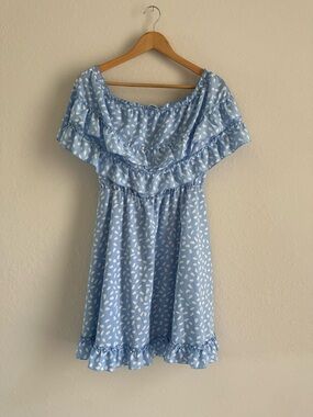Light Blue Strapless Ruffle Summer Dress